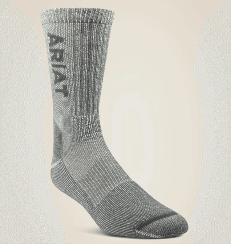 Ariat Grey Lightweight Merino Wool Blend Crew Steel Toe Work Socks 10036493