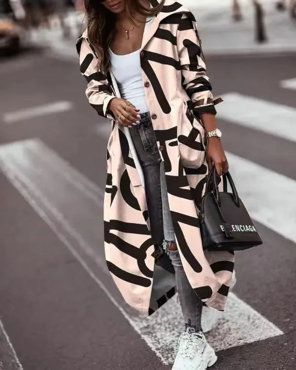 Autumn and winter casual large lapel mid length trench coat