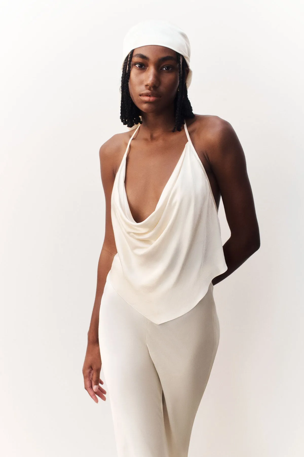 CAMILLE HALTER TIE BACK CAMI - CREAM