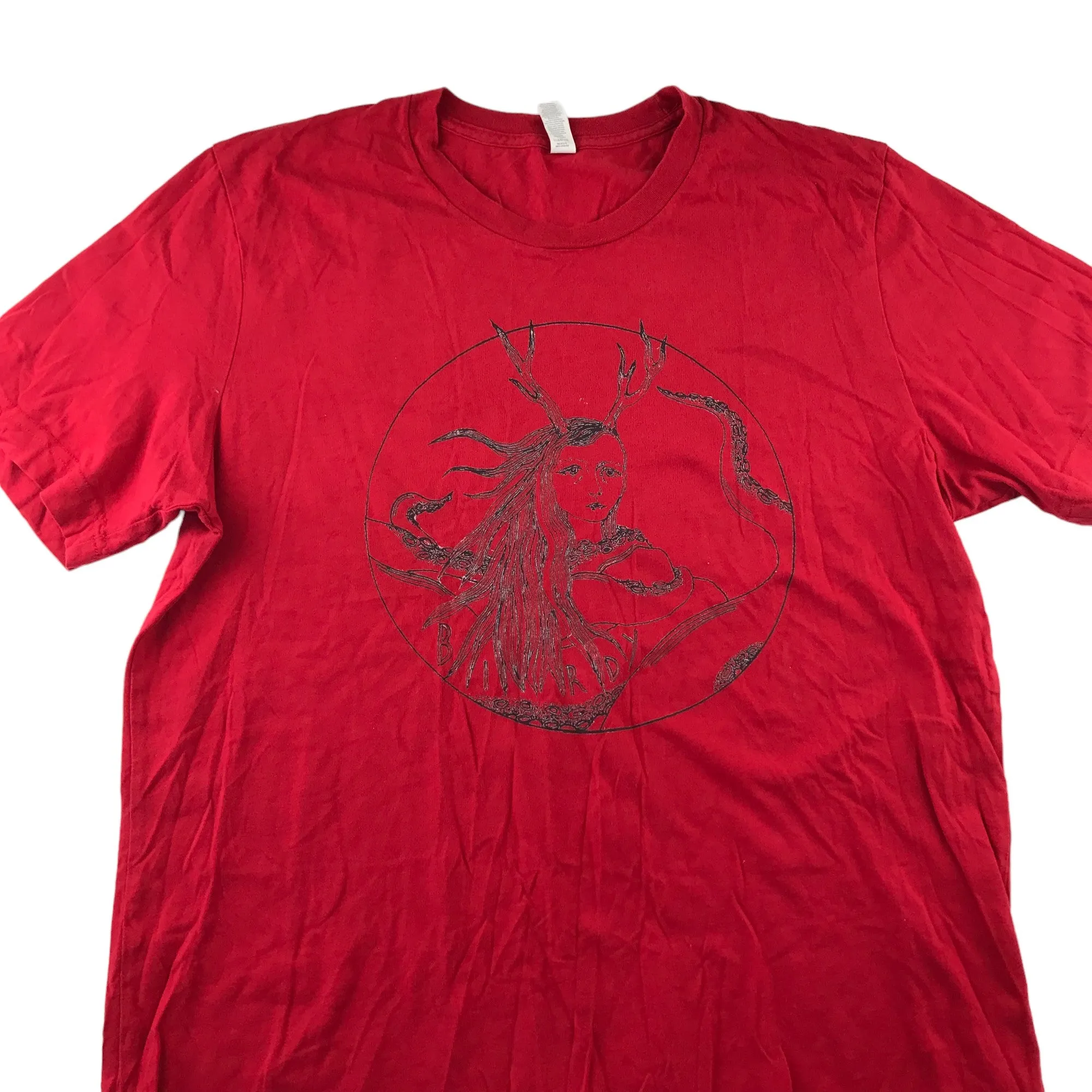 Canvas t-shirt adult size L red with print image short sleeve cotton