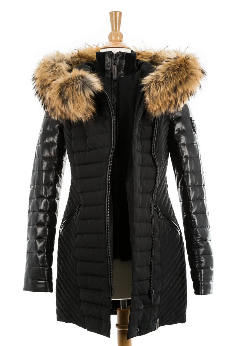 Connington Leather Sleeved Jacket with Fur Trim