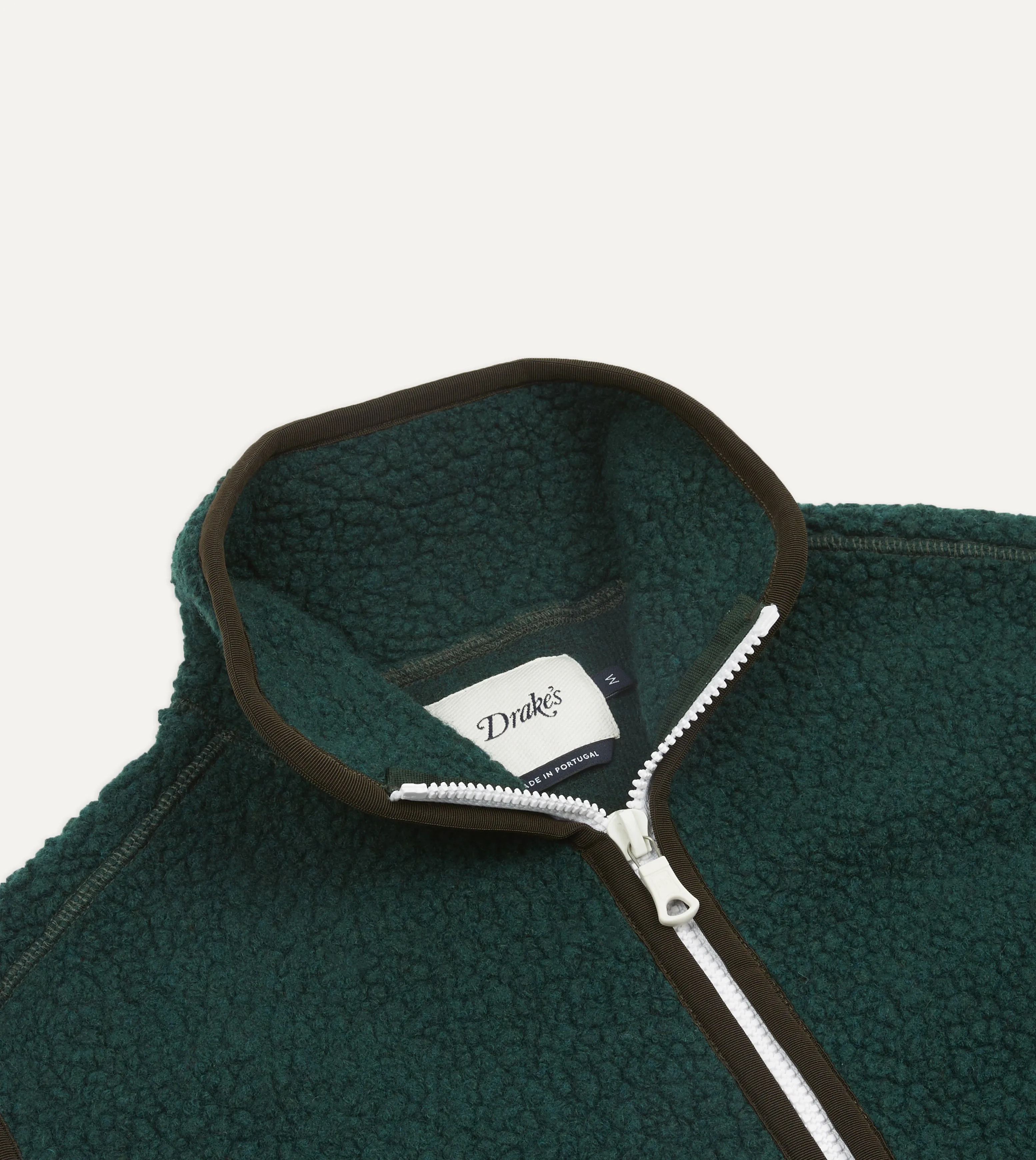 Dark Green Boucle Wool Zip Fleece Vest