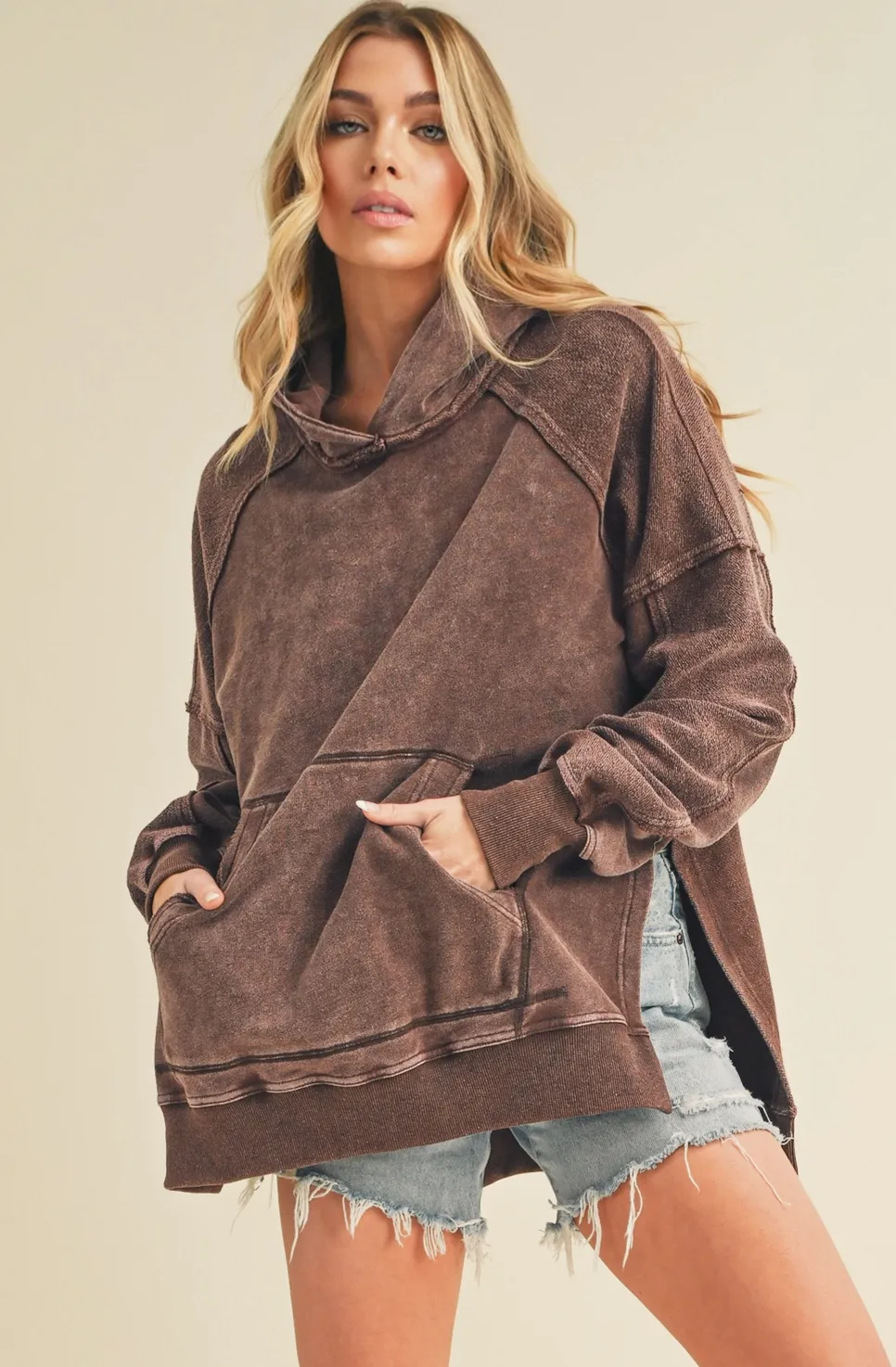 Ella Washed Hoodie: Brown