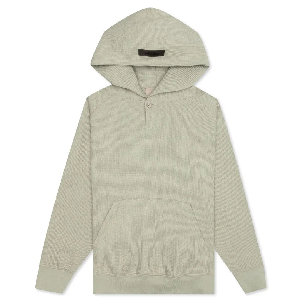 Essentials Kid's Waffle Henley Hoodie - Seafoam