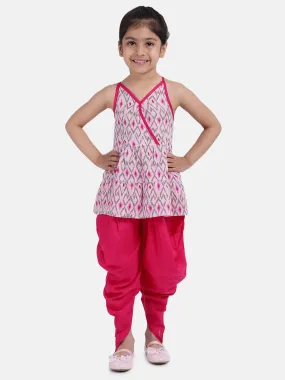 Girls Cambric Cotton Halter Neck Top Dhoti Summer Indo Western Clothing Sets Pink