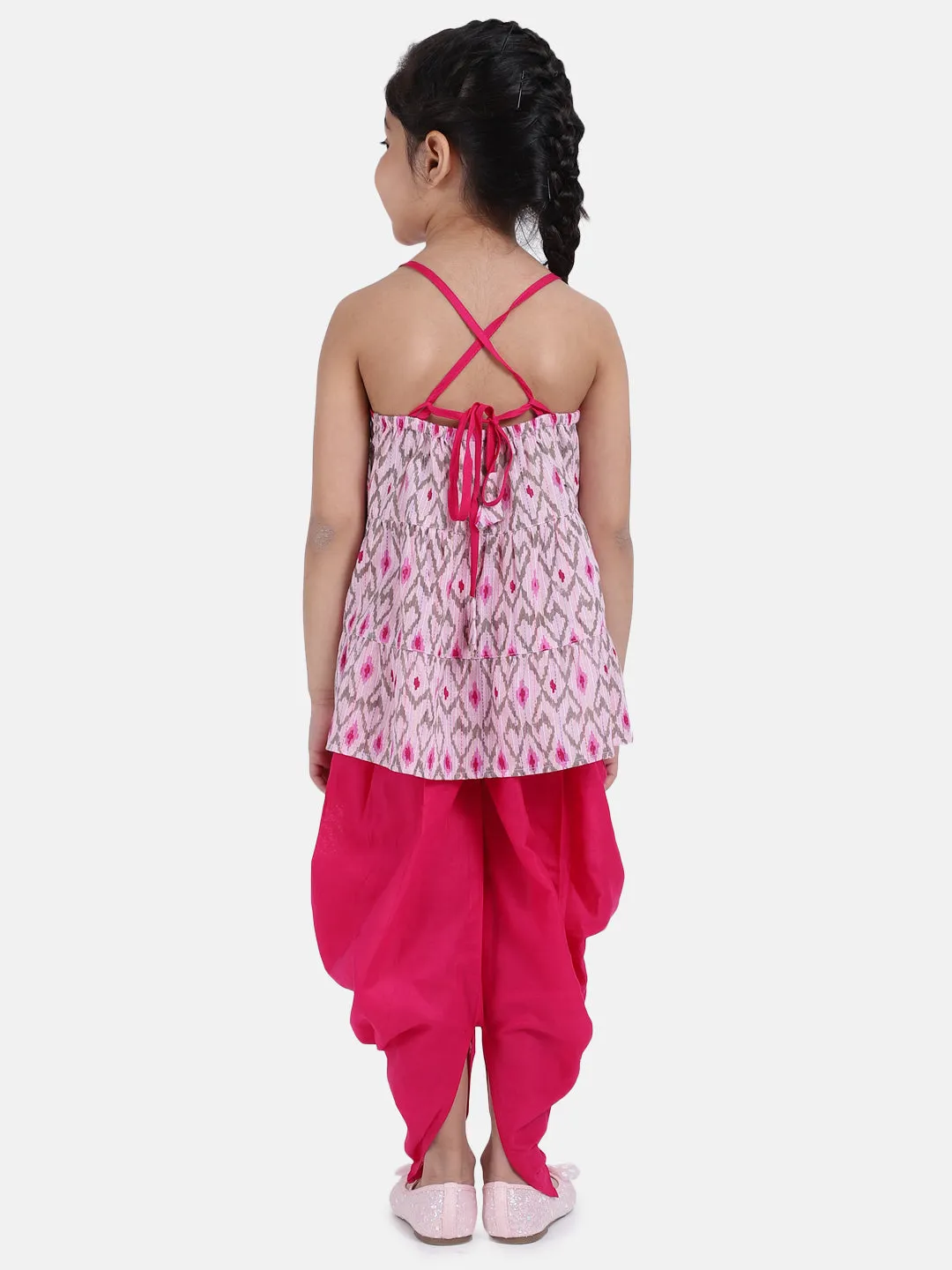 Girls Cambric Cotton Halter Neck Top Dhoti Summer Indo Western Clothing Sets Pink