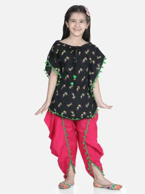 Girls Cotton Kaftan Dhoti With Pompom Indo Western Clothing Set S- Black