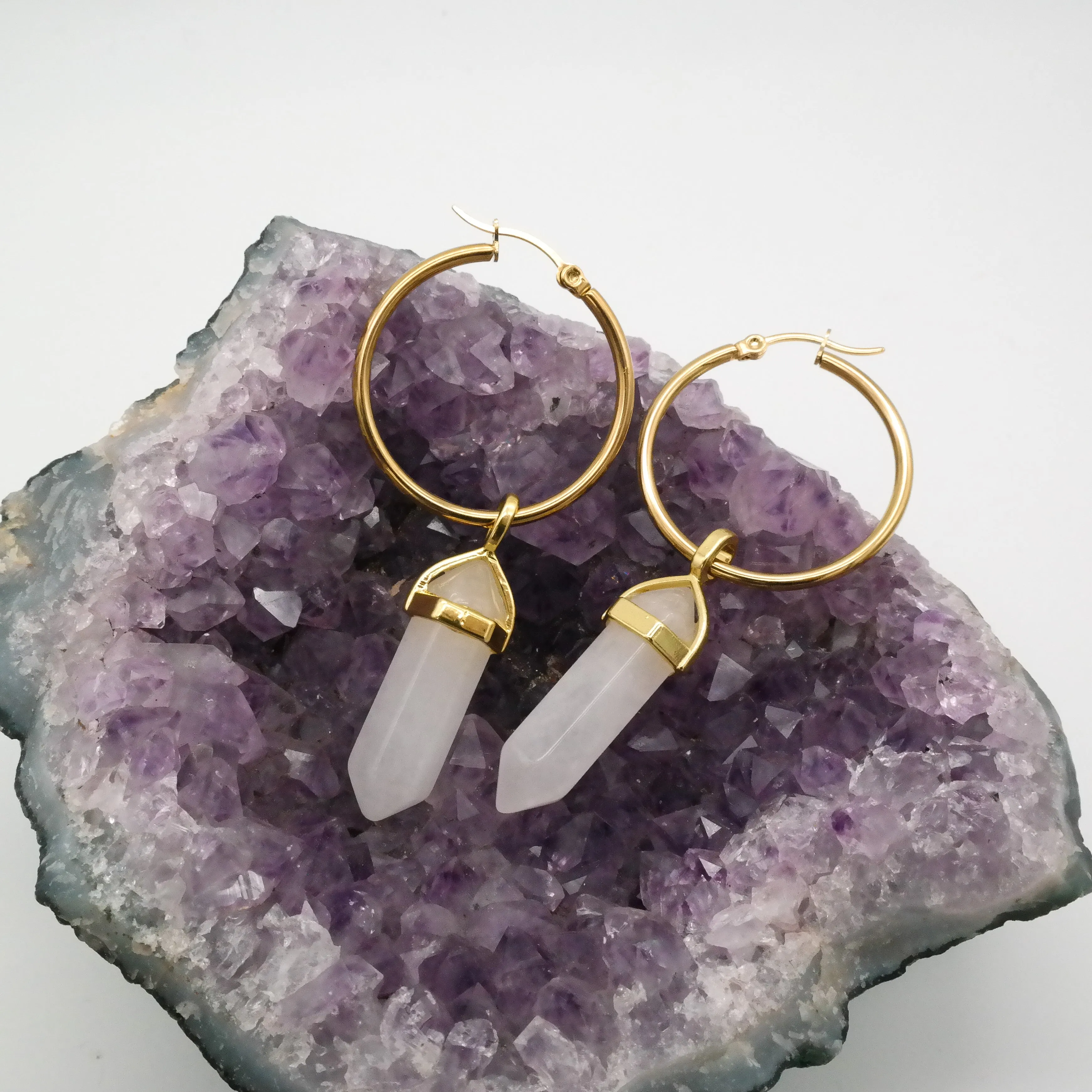 Golden Clear Quartz Hoops