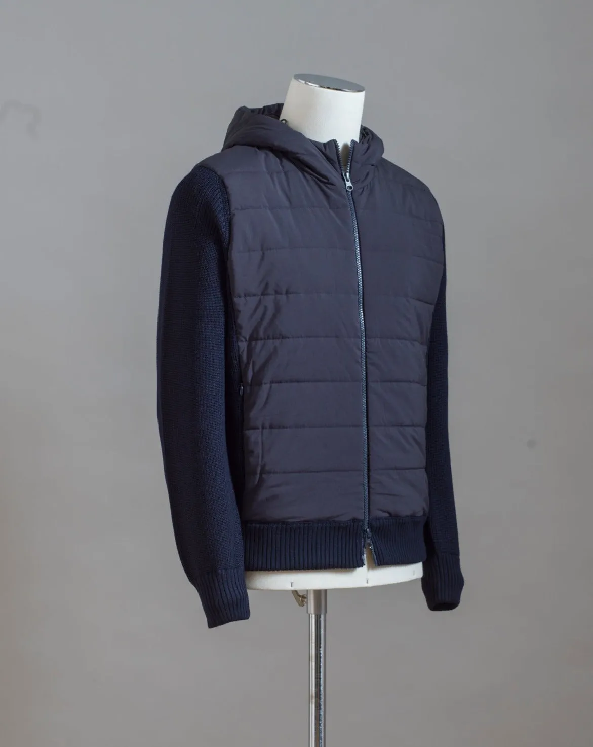 Gran Sasso Rain Wool Hooded Knit Jacket / Navy