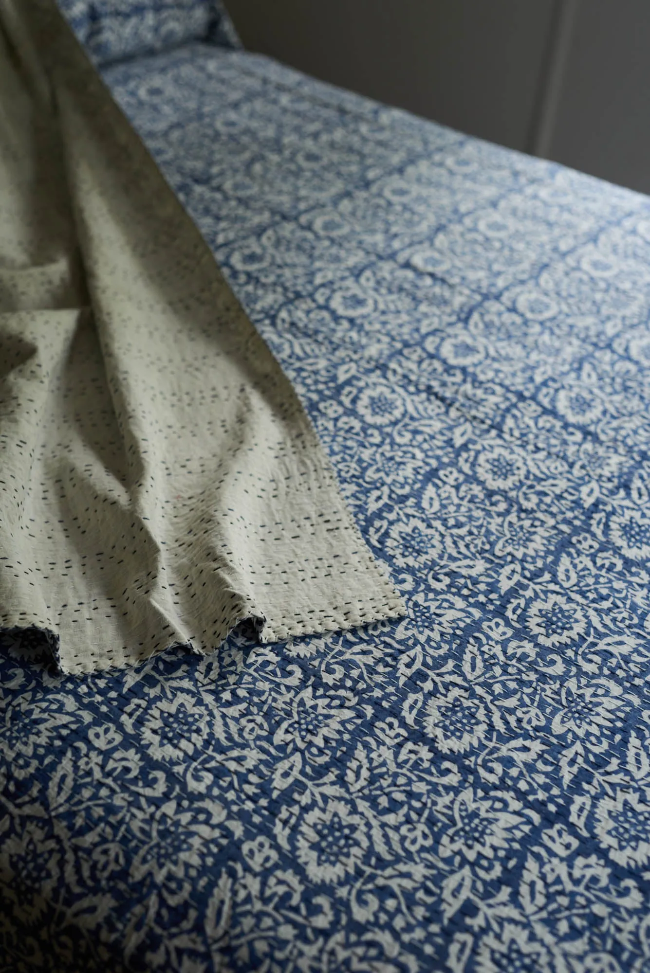 Kantha Quilt French Navy Garden