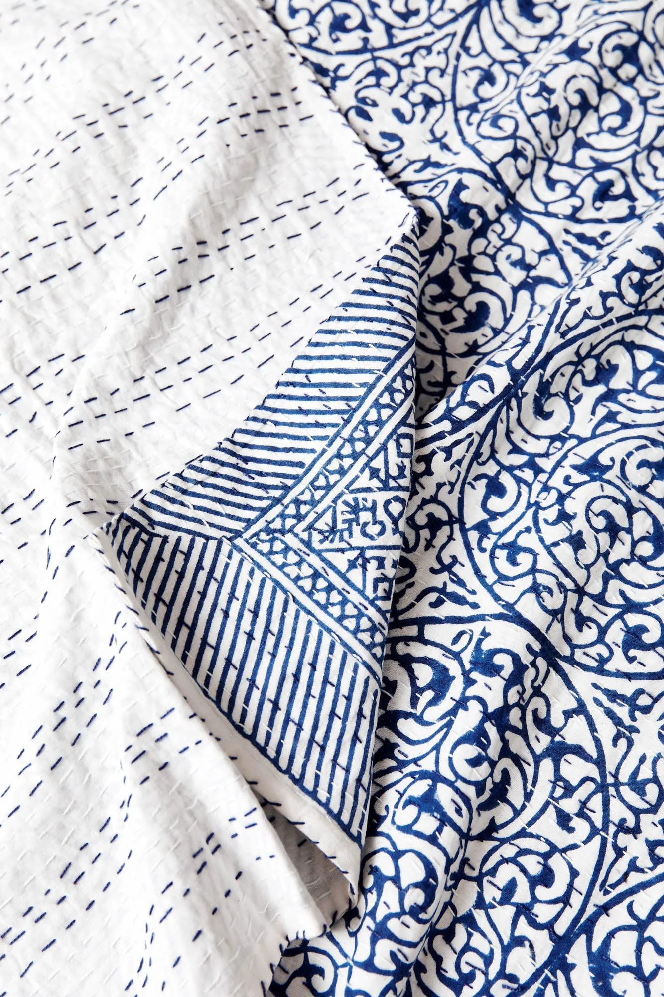 Kantha Quilt Indigo Trellis