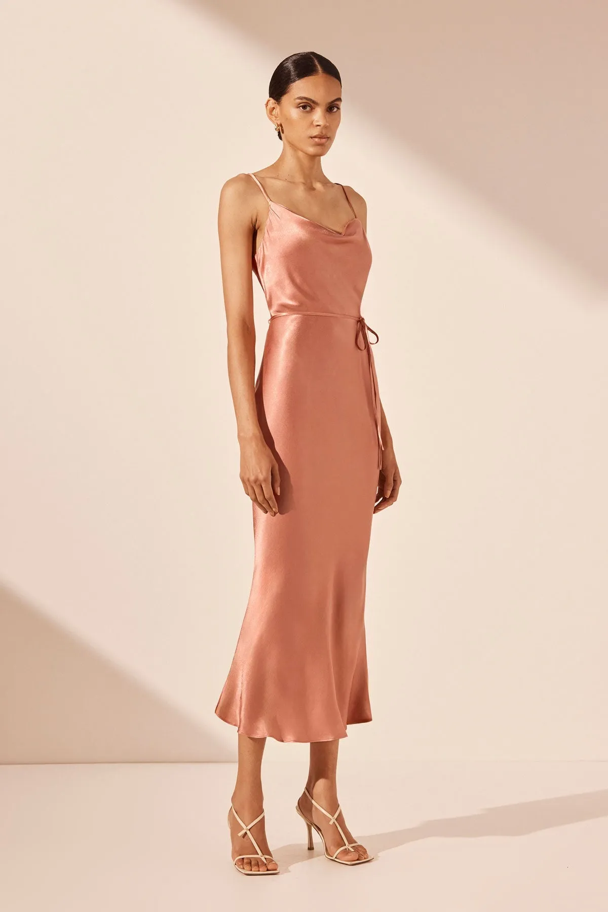 LA LUNE BIAS COWL MIDI DRESS - ANTIQUE ROSE