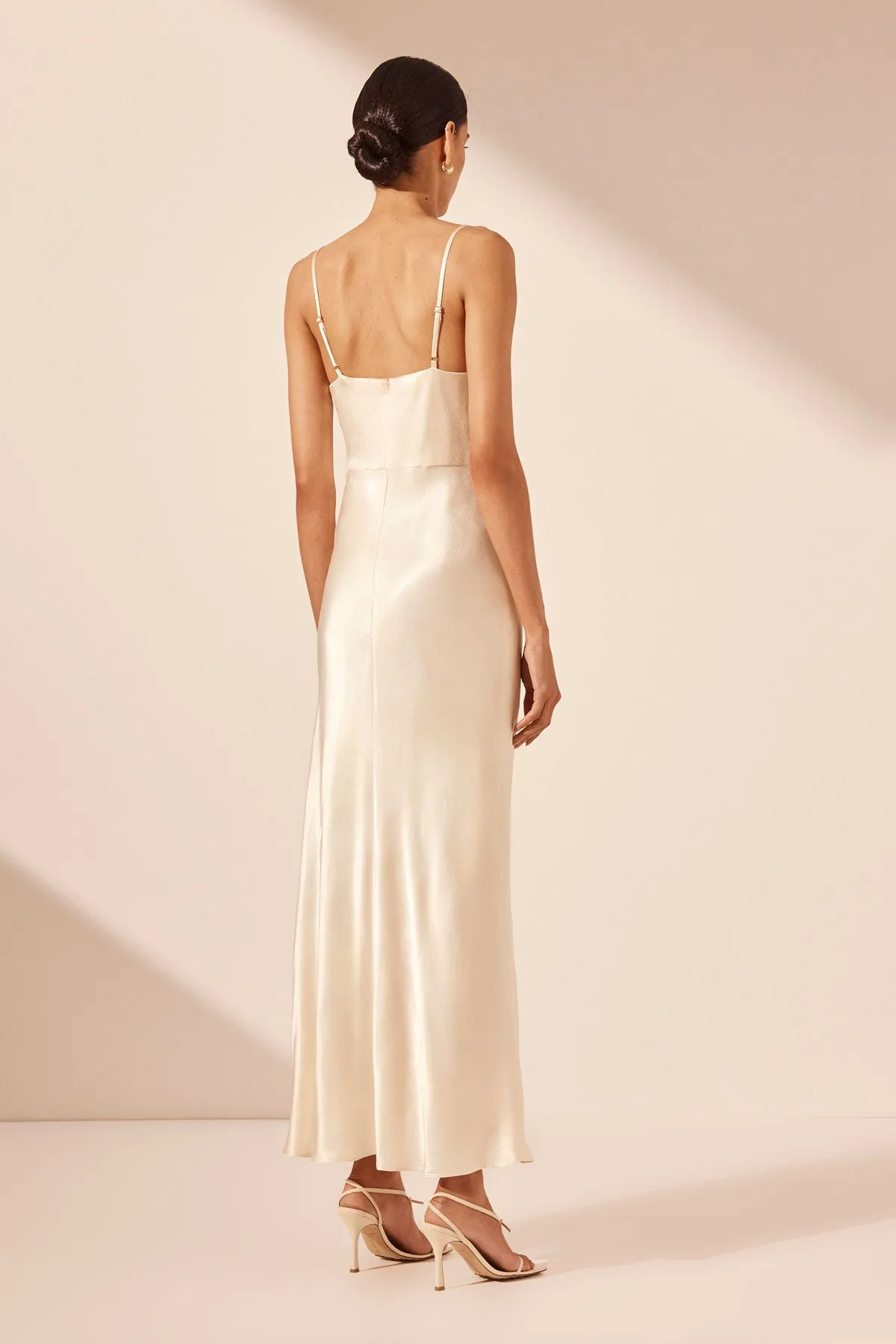 LA LUNE DRAPED SIDE SPLIT MIDI DRESS - CREAM