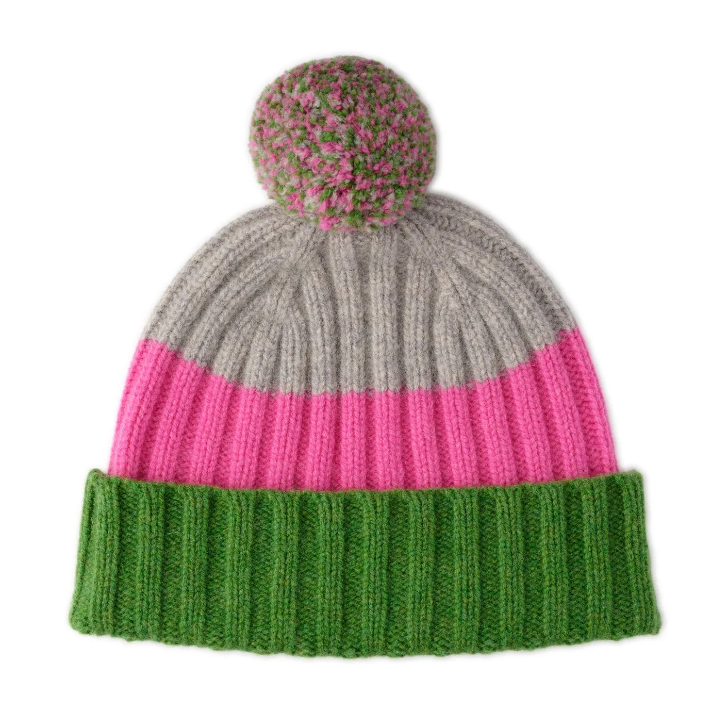 Ladies Chunky Knit Pom Pom Hat and Mitten Set | Gala | Lomond Lambswool - Green