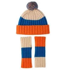 Ladies Chunky Knit Pom Pom Hat and Mitten Set | Gala | Lomond Lambswool | Orange