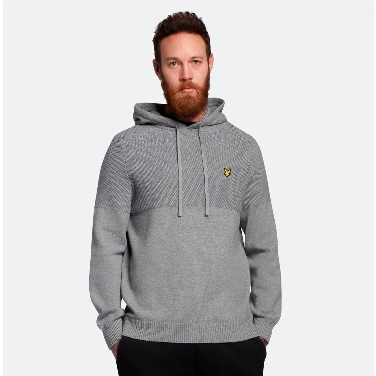 Lyle & Scott Seed Stitch Knitted Hoodie - Mid Grey Marl