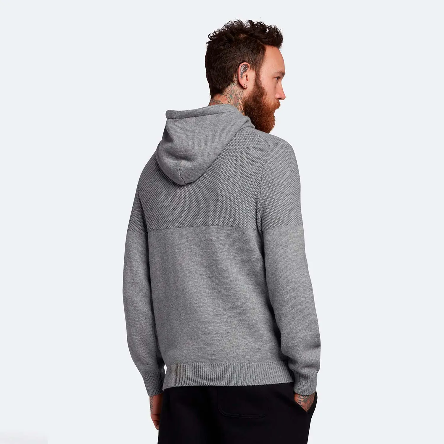 Lyle & Scott Seed Stitch Knitted Hoodie - Mid Grey Marl