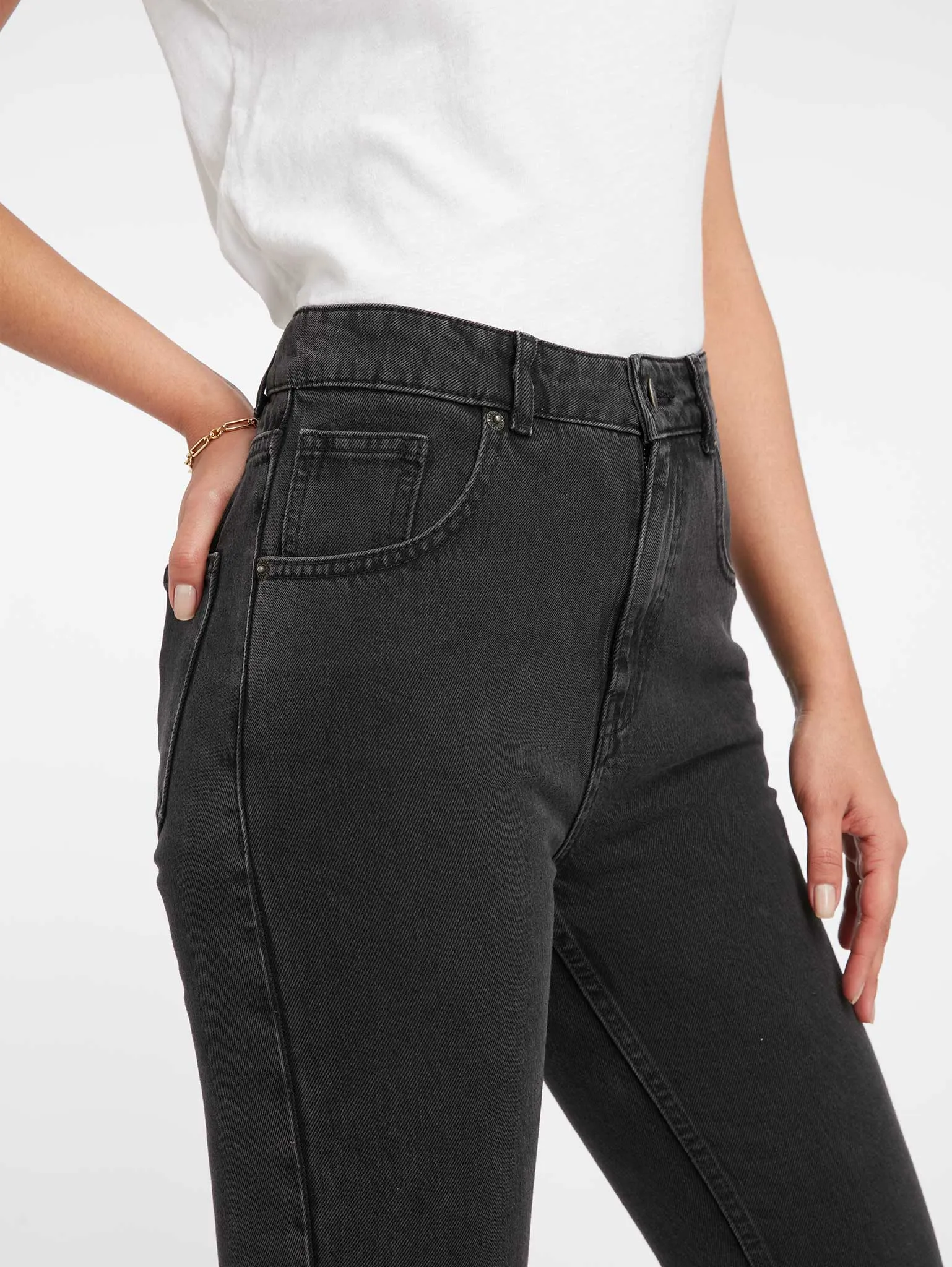 Marta High Rise Straight Jeans in Grey