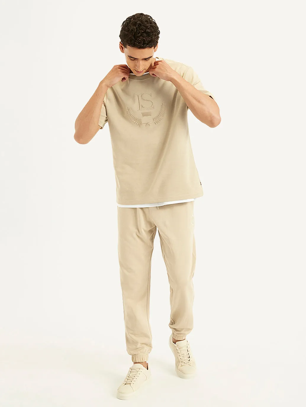 Men's Beige Regular Fit Joggers