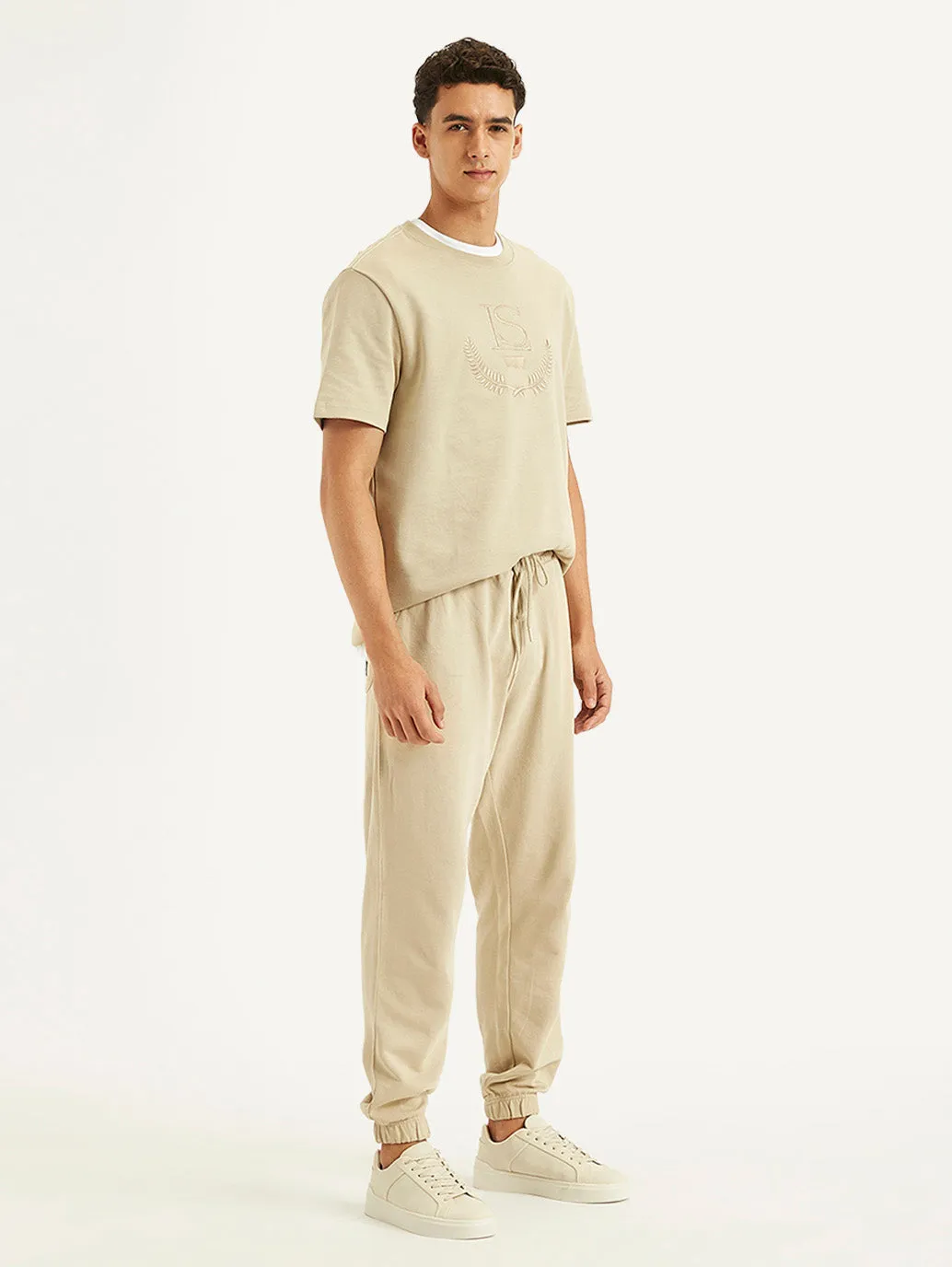 Men's Beige Regular Fit Joggers