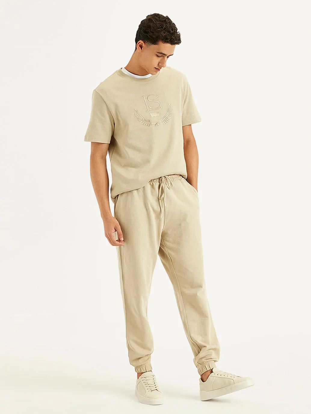 Men's Beige Regular Fit Joggers