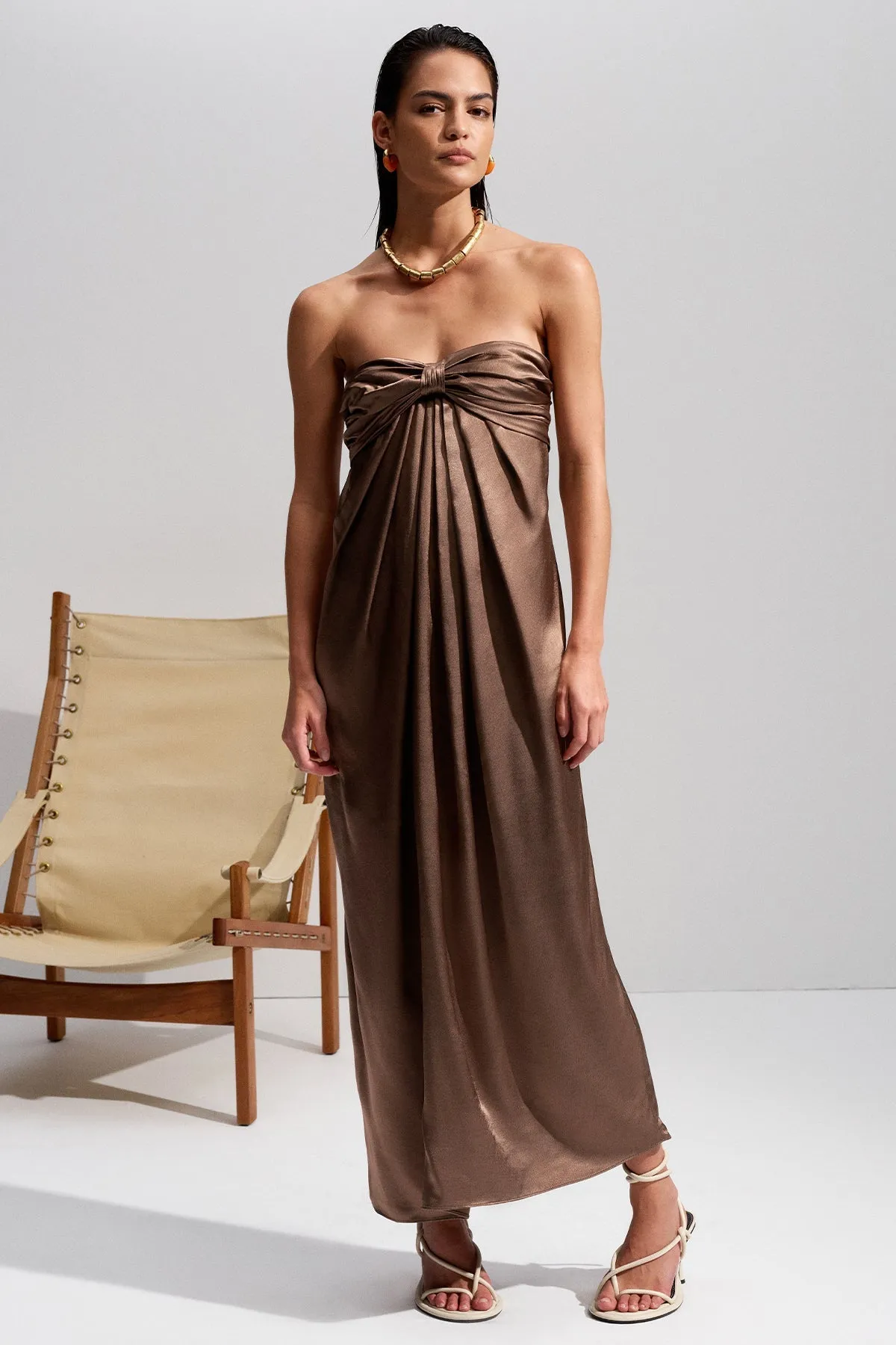 MILO STRAPLESS KNOT MIDI DRESS - CACAO