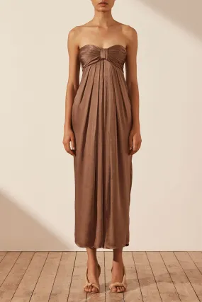 MILO STRAPLESS KNOT MIDI DRESS - CACAO