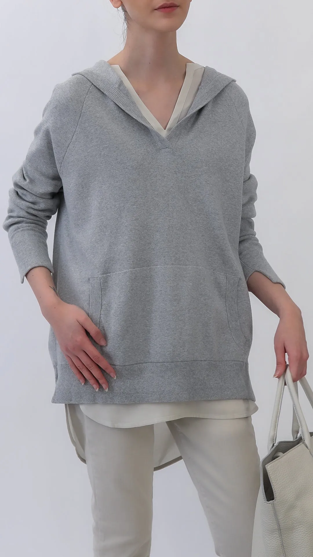 PADMA PULLOVER HOODIE IN DOUBLE KNIT HEATHER PIMA COTTON WITH STRETCH