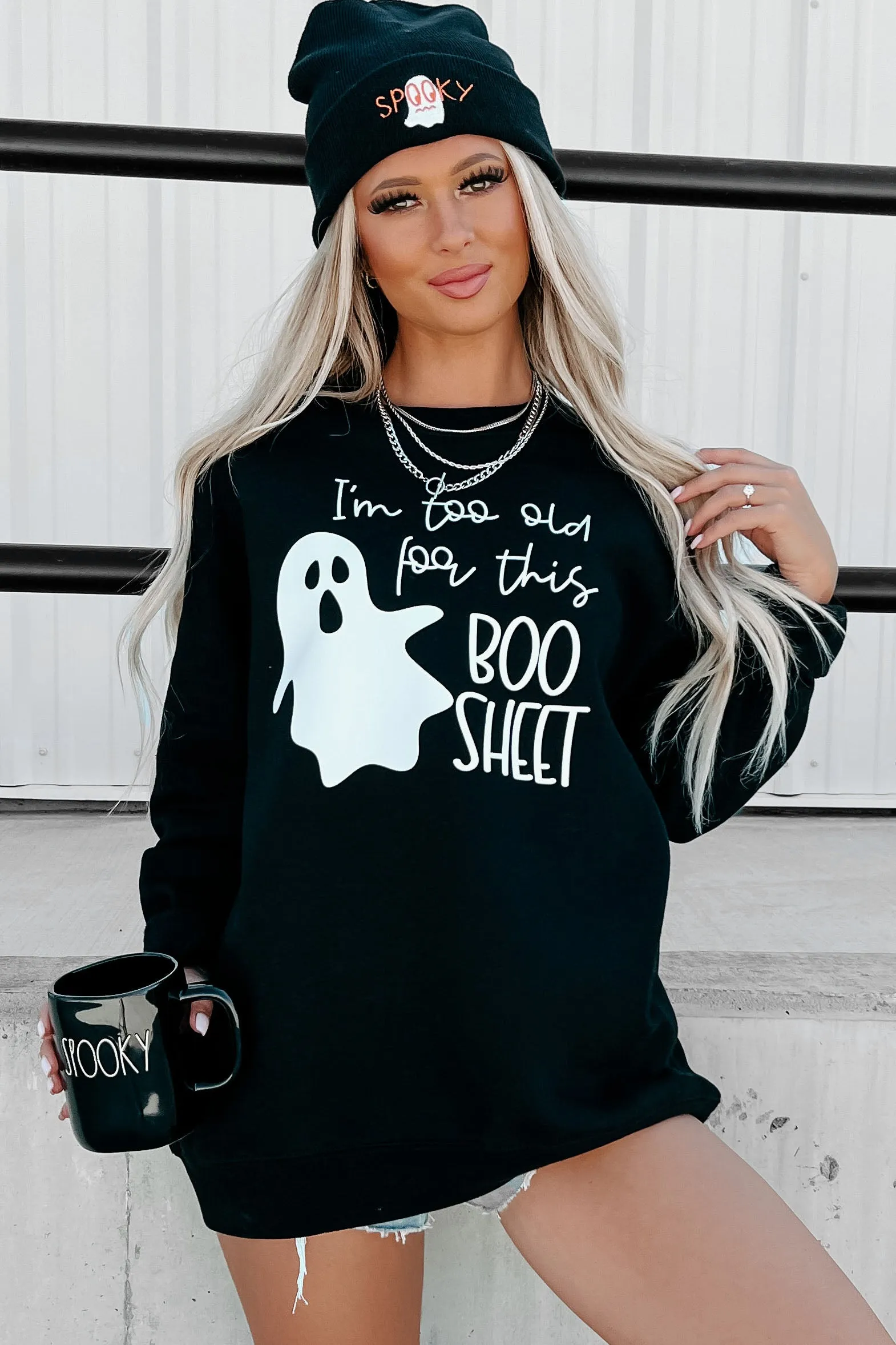 "Too Old For This Boo Sheet" Graphic - Multiple Shirt Options (Black) - Print On Demand