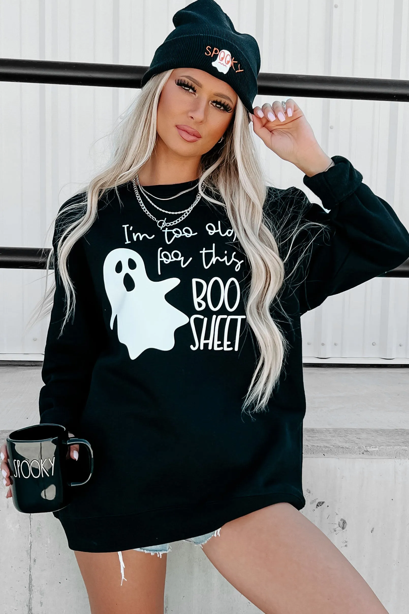 "Too Old For This Boo Sheet" Graphic - Multiple Shirt Options (Black) - Print On Demand