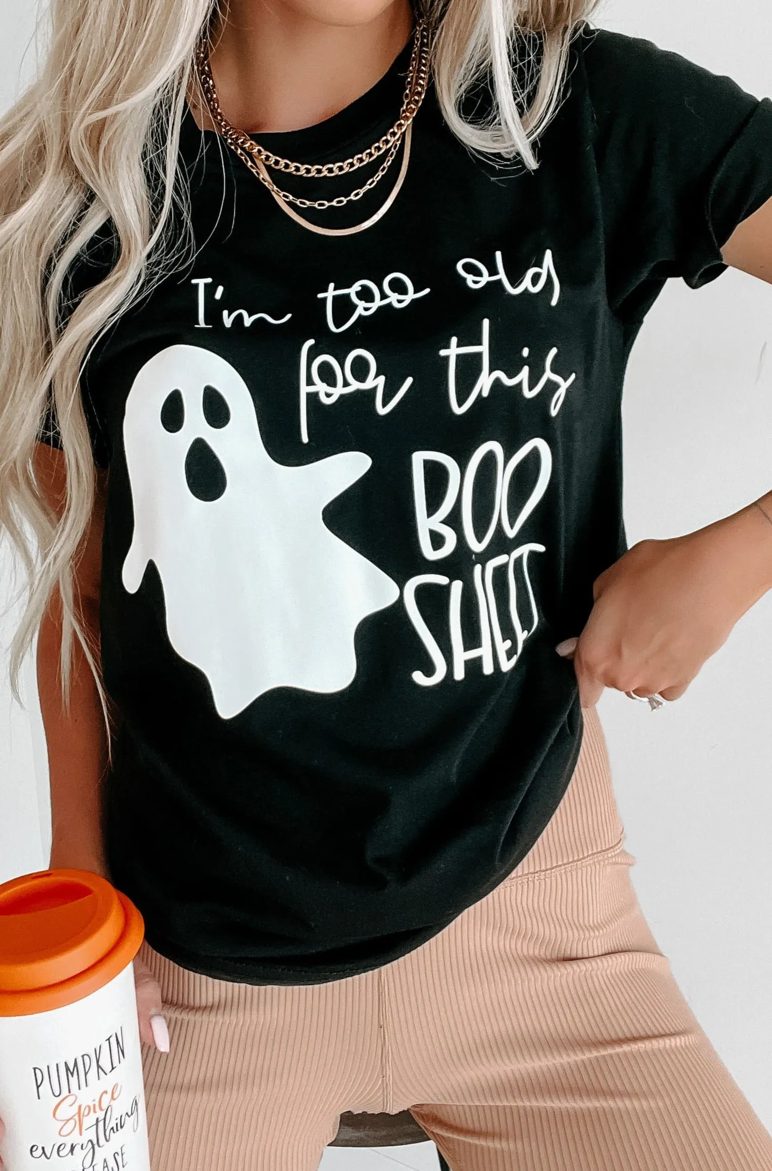 "Too Old For This Boo Sheet" Graphic - Multiple Shirt Options (Black) - Print On Demand