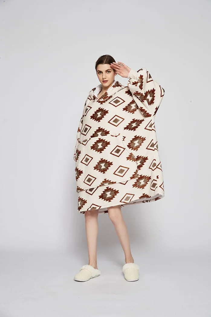 Snuggly™ Oversized Rhomboid Pattern Blanket Hoodie