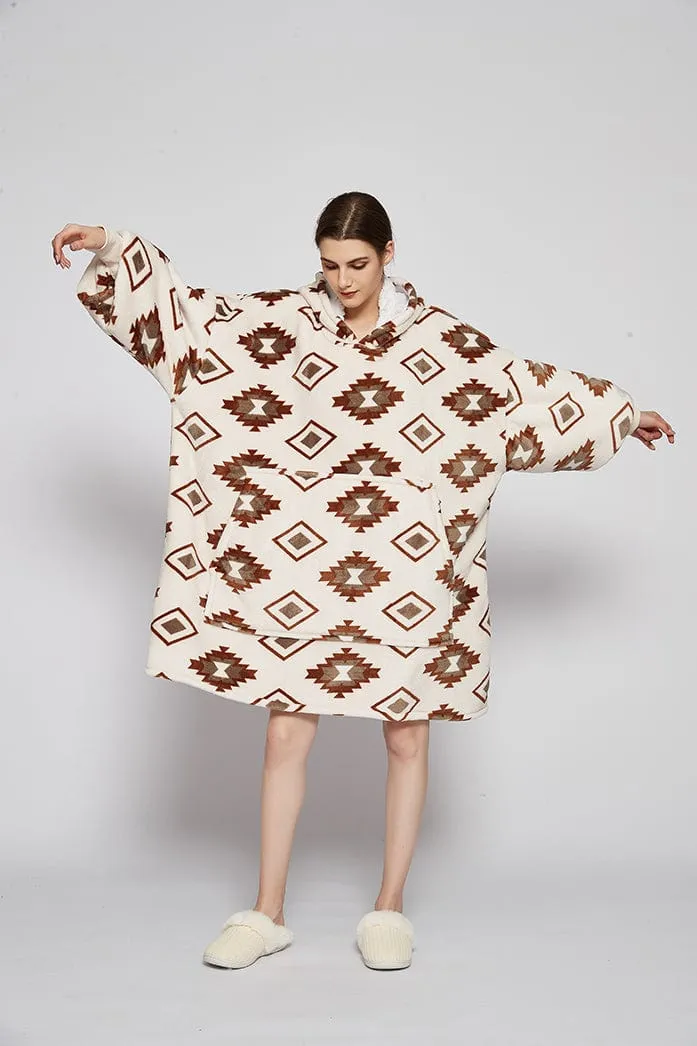 Snuggly™ Oversized Rhomboid Pattern Blanket Hoodie