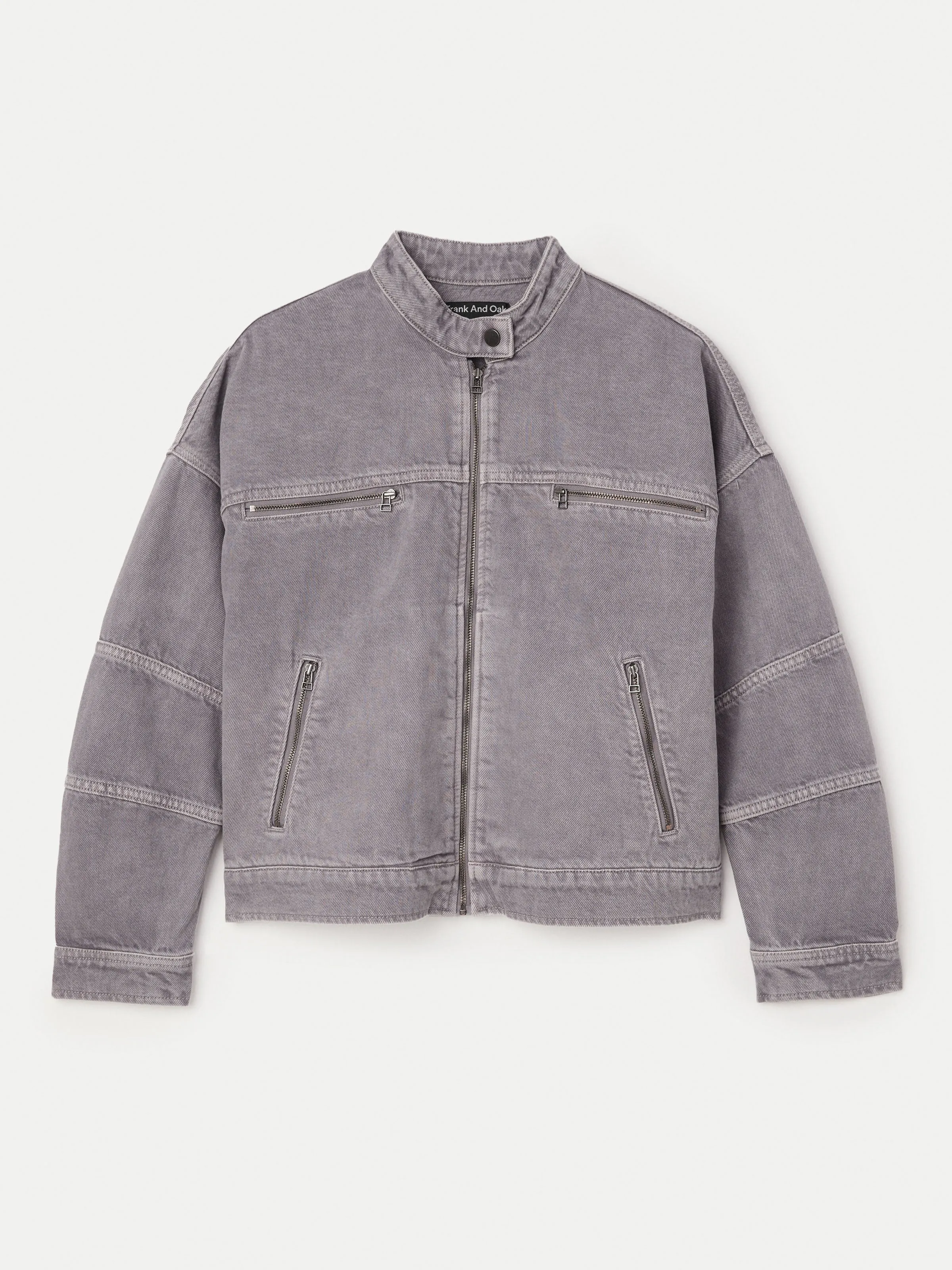 The Biker Denim Jacket in Light Grey