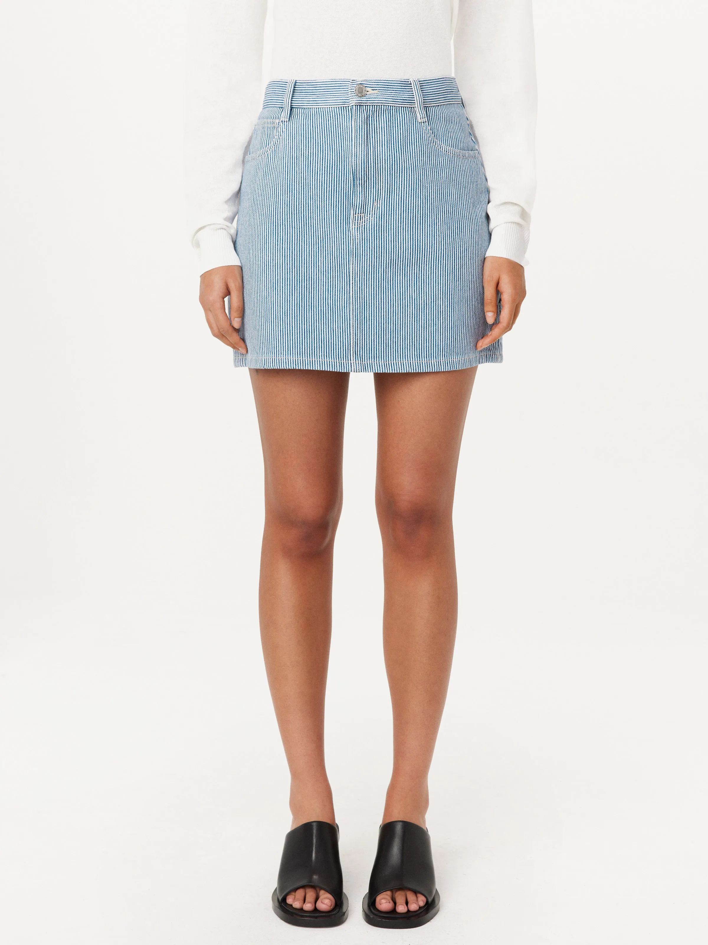 The Carpenter Mini Denim Skirt in Cobalt