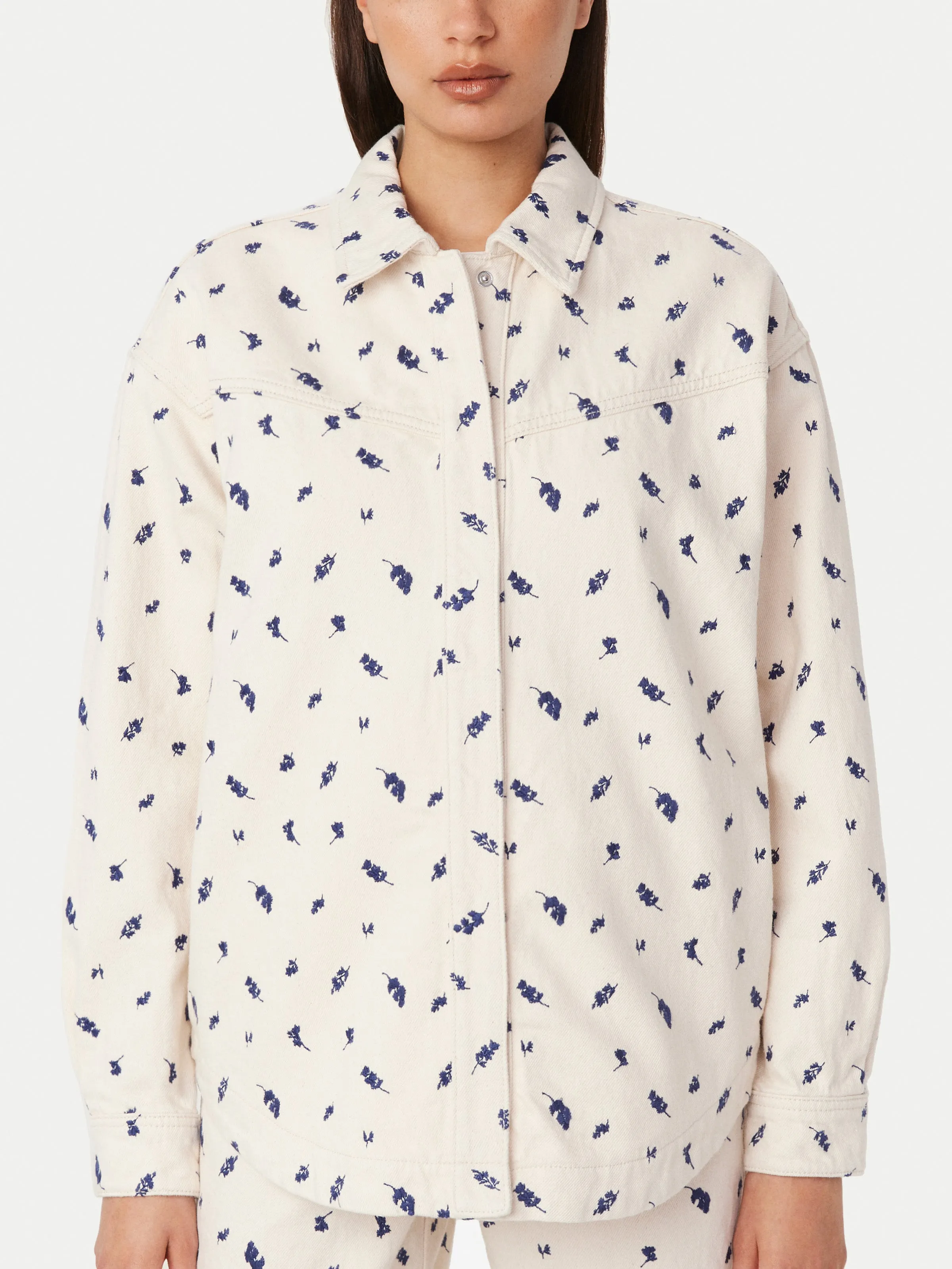 The Floral Denim Overshirt in White