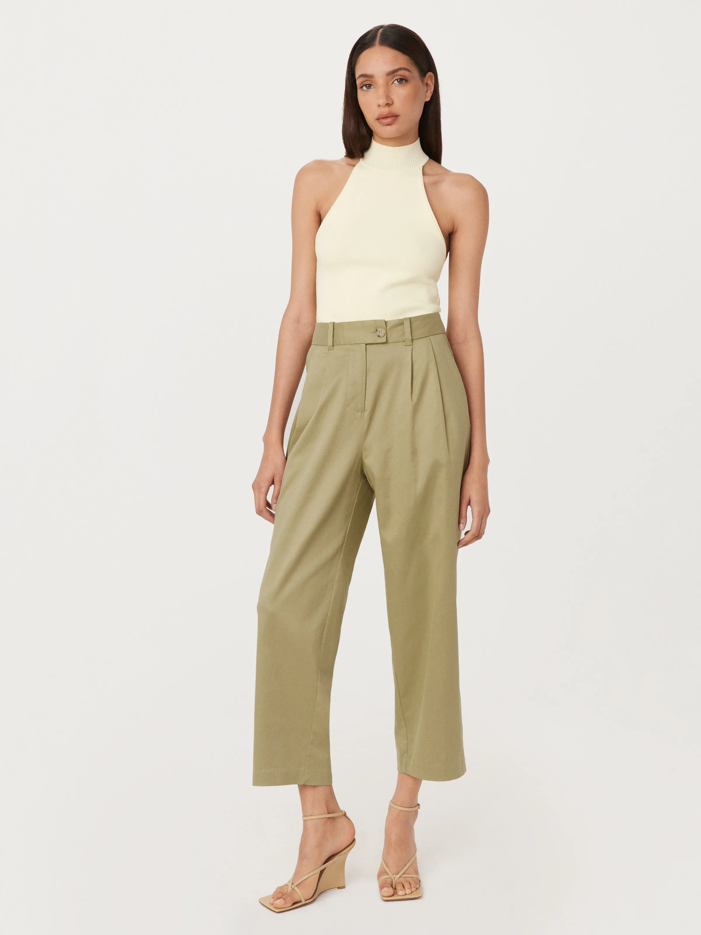 The Mia Wide Balloon Pant in Green Beige