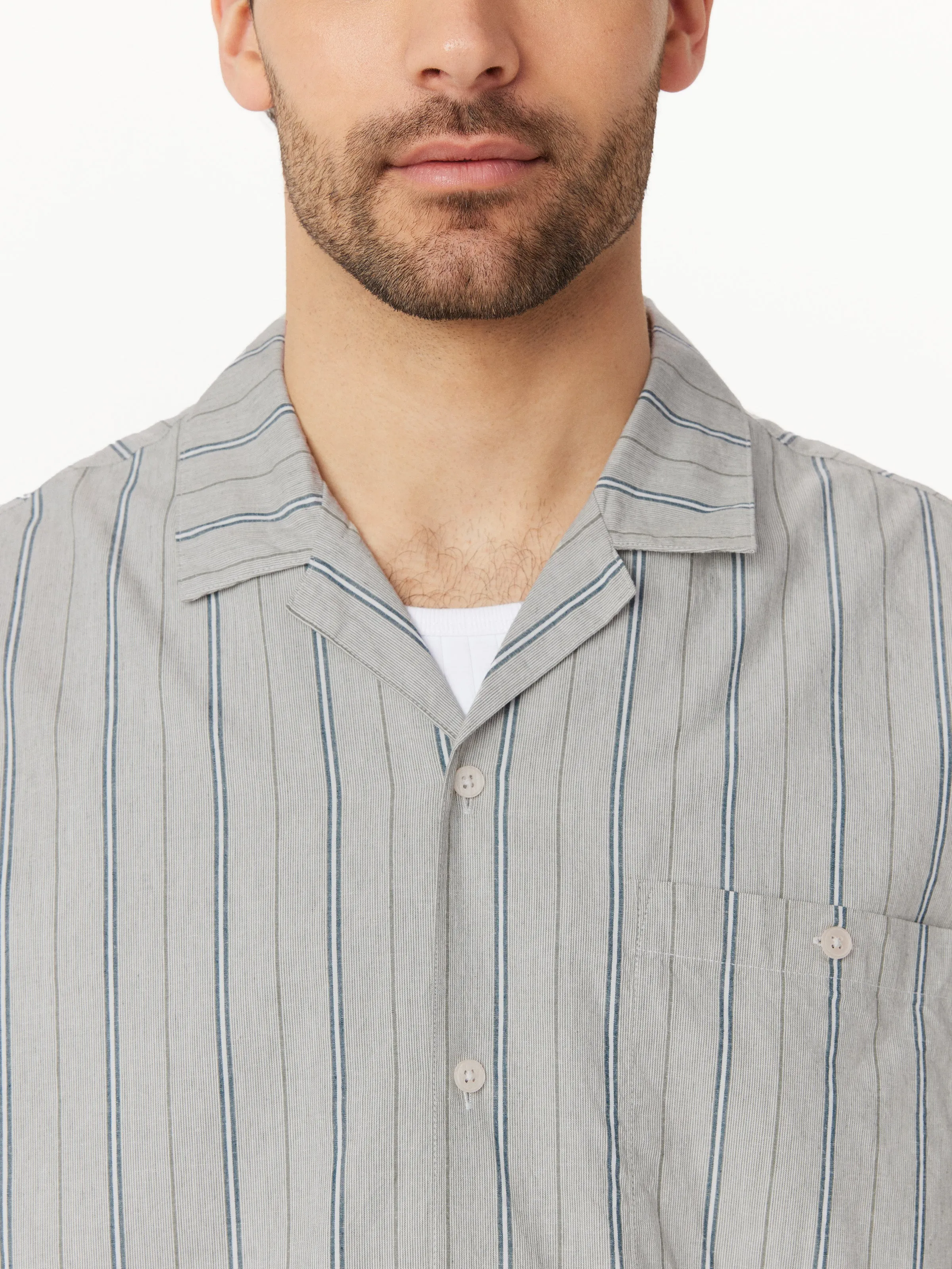 The Striped Camp Collar Shirt in Agave