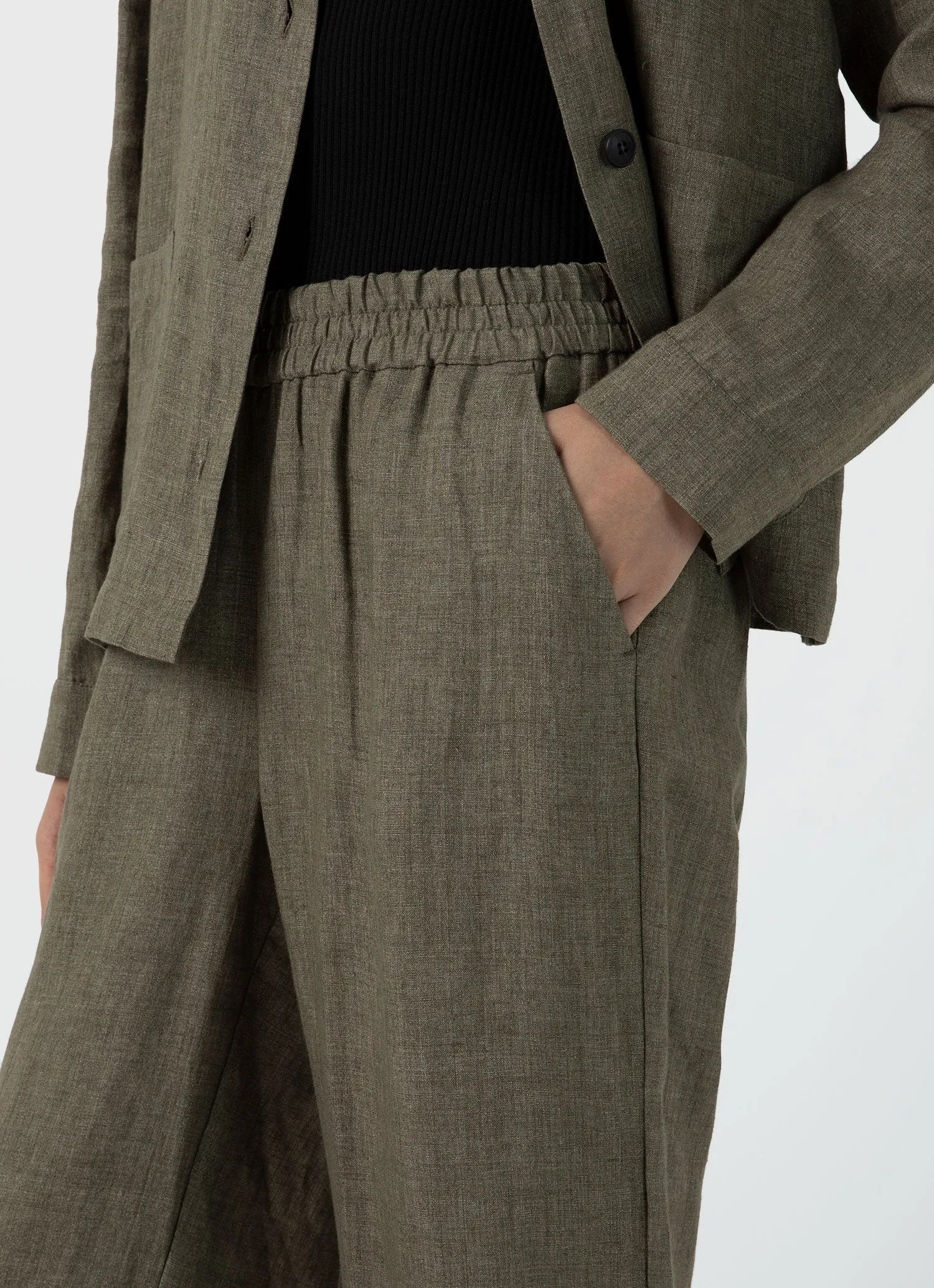 Women's Drawstring Wide Leg Trouser in Khaki