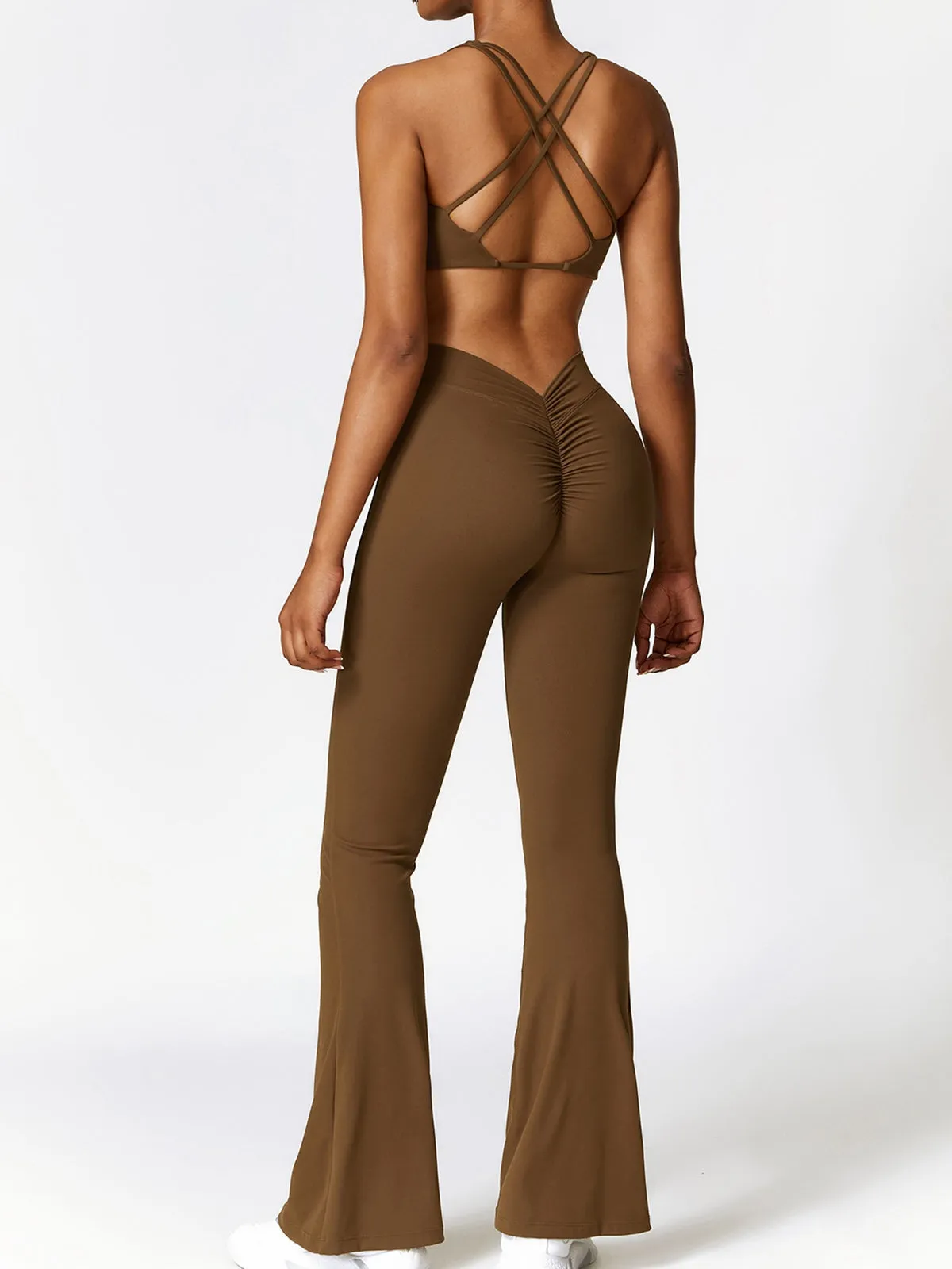 ZASUWA Female Cross Back Deep V Back Scrunch Bum Flare Tracksuit