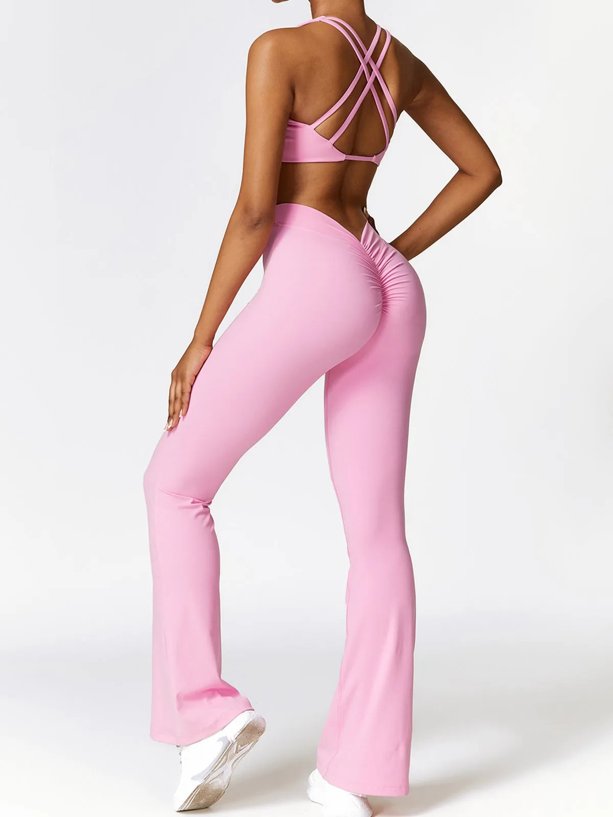 ZASUWA Female Cross Back Deep V Back Scrunch Bum Flare Tracksuit